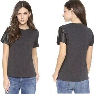 VINCE Short Lamb Skin Sleeve Top Womens Size Small Black Cotton Leather